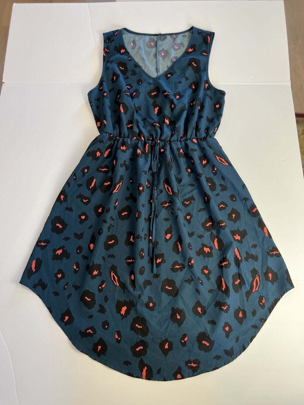 Shein Women's Teal Pink Leopard Print V-Neck Sleeveless Tank Dress Size 0xl